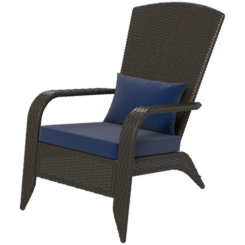 Outdoor Wicker Adirondack Chair, Rattan Muskoka Chair with Cushions, Dark Blue