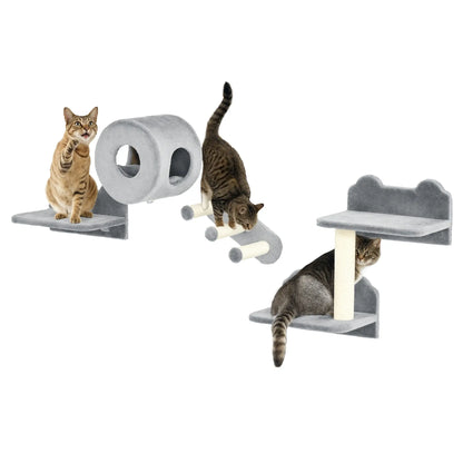 4 Pcs 9.3" H Cat Wall Shelves, Pet Climbing Shelf Set, Grey Cat Climbing Wall Grey, Cream at Gallery Canada