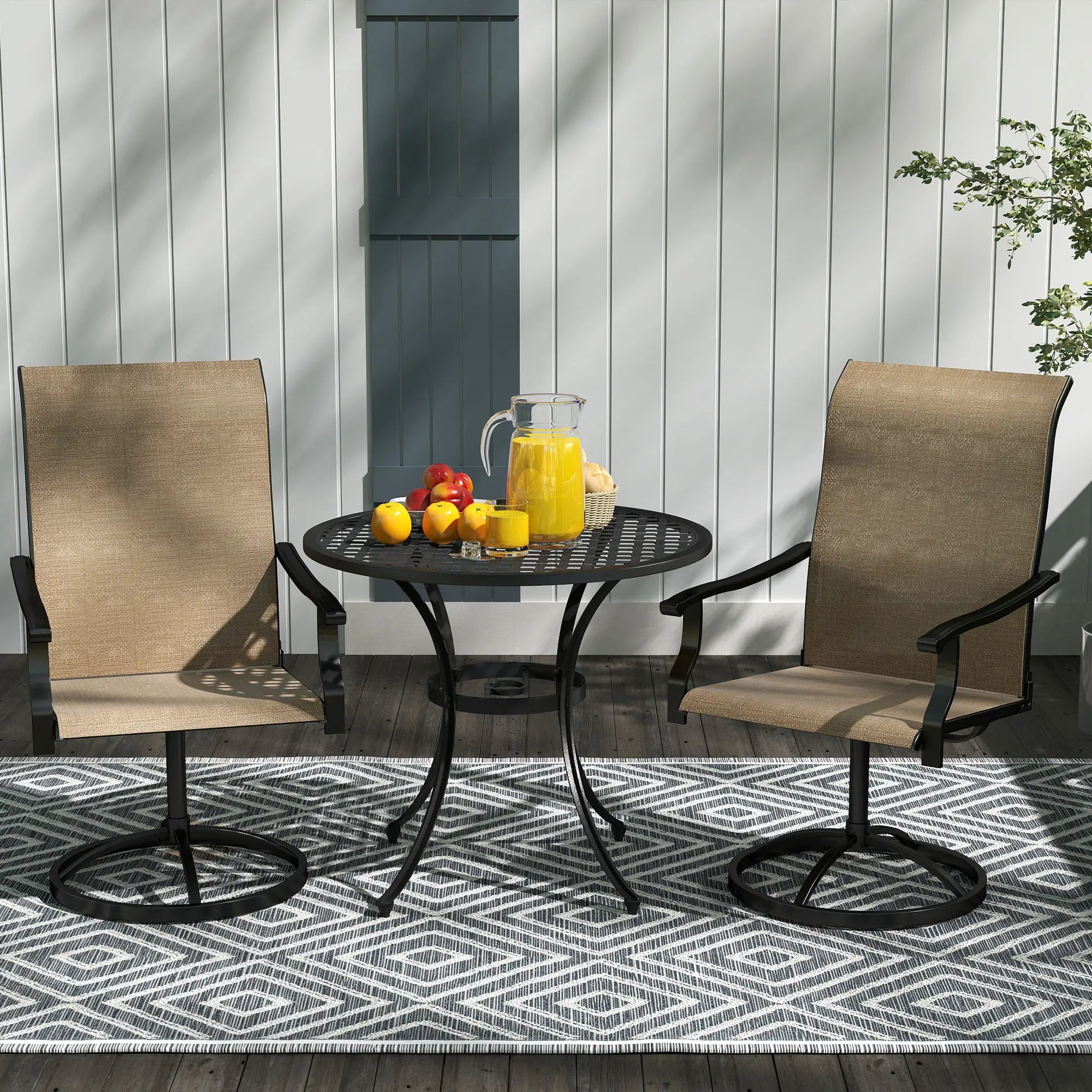 Outdoor Swivel Dining Chairs, Set of 2, High Back, All Weather Mesh, Brown Bistro Sets at Gallery Canada