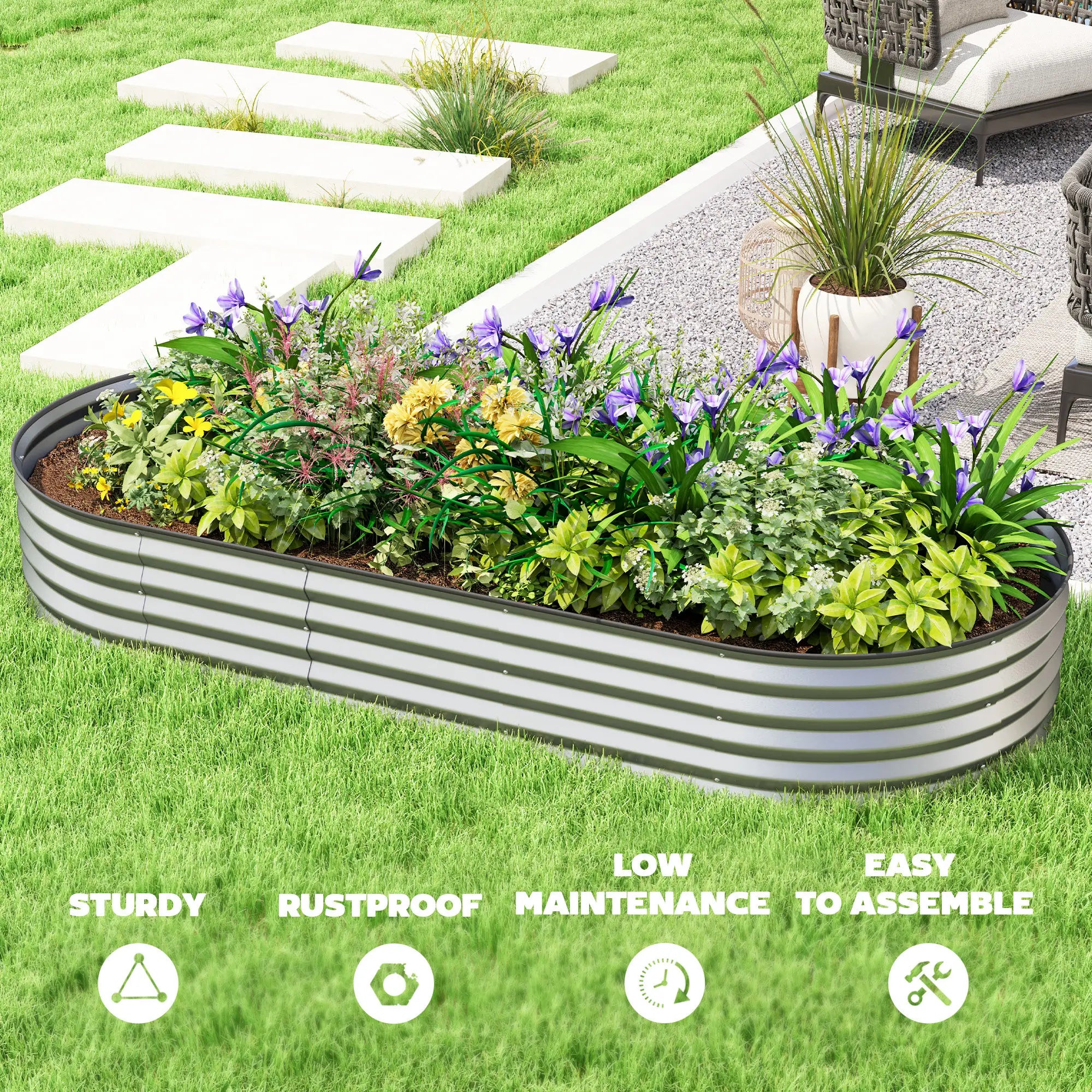 7' x 3' x 1' Galvanized Raised Garden Bed, Outdoor Planter Box, Silver Raised Garden Beds at Gallery Canada