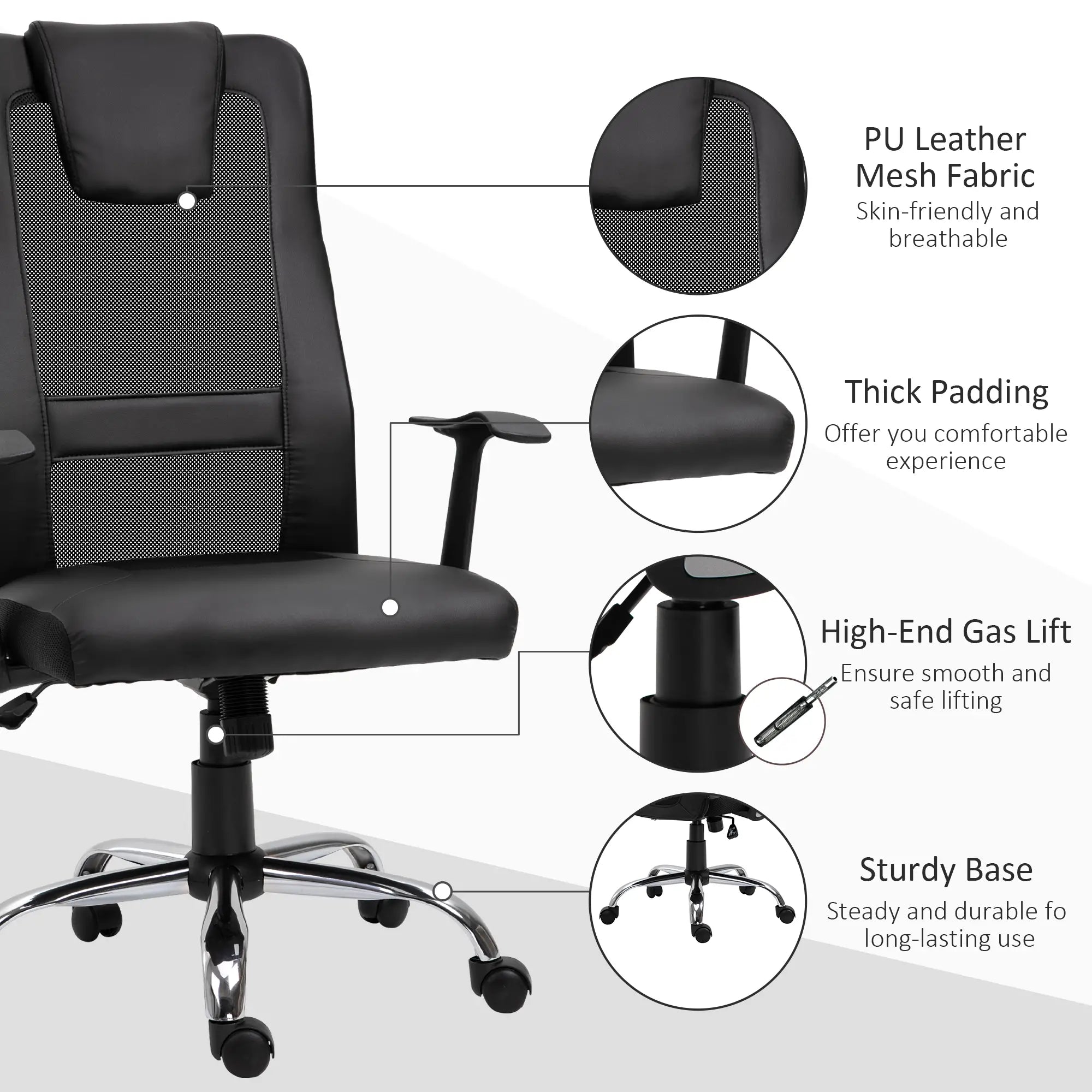 Ergonomic Office Chair, Thick Padded Headrest, Mesh Desk Chair, Tilt Function, Armrest, Black Task Chairs at Gallery Canada