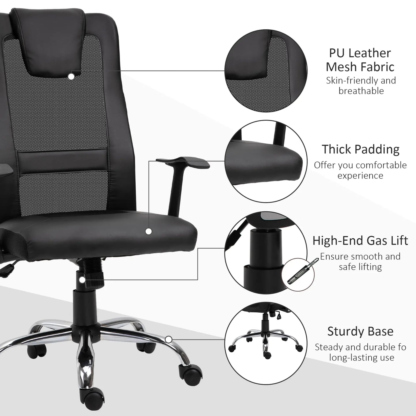Ergonomic Office Chair, Thick Padded Headrest, Mesh Desk Chair, Tilt Function, Armrest, Black Task Chairs at Gallery Canada