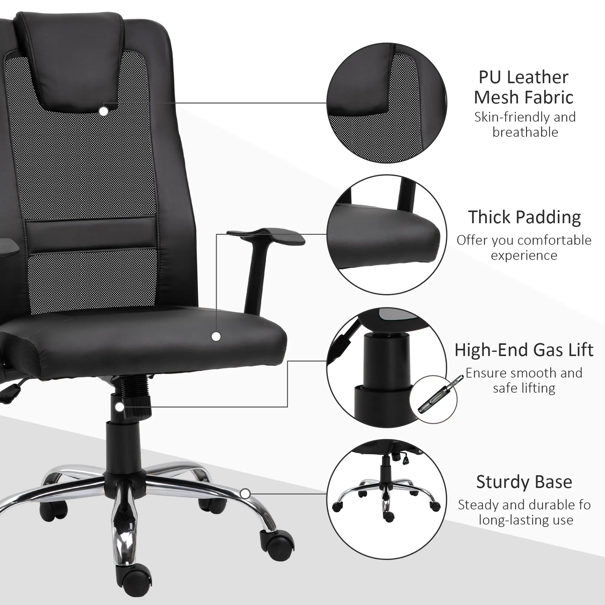 Ergonomic Office Chair, Thick Padded Headrest, Mesh Desk Chair, Tilt Function, Armrest, Black Task Chairs at Gallery Canada