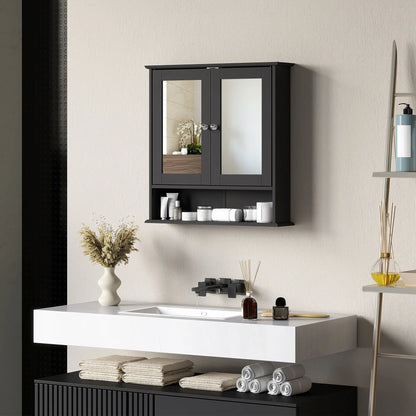 Wall-Mounted Medicine Cabinet, Double Doors, Open Shelf, Adjustable, Black Mirror Medicine Cabinets at Gallery Canada