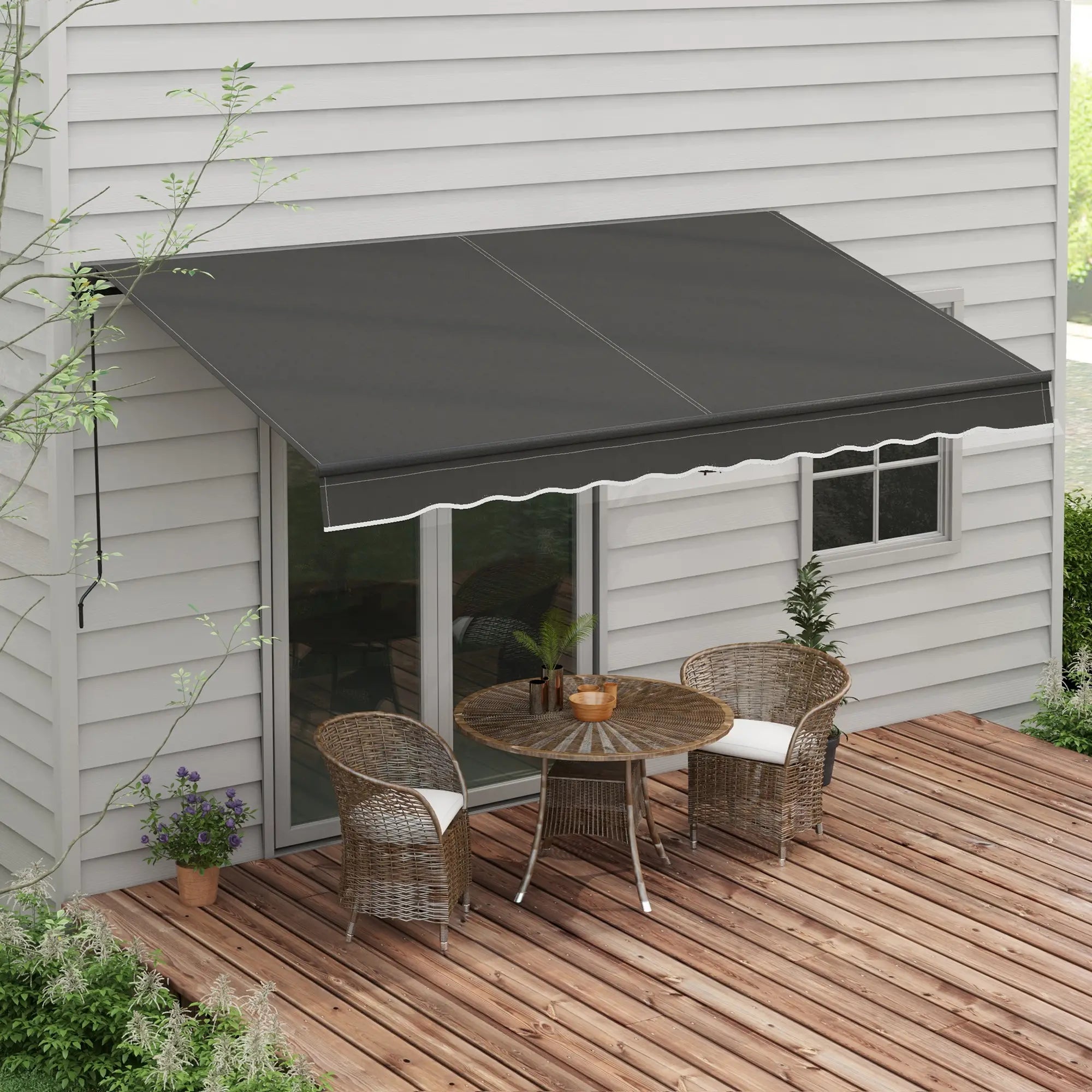 12' x 10' Retractable Awning, UV Resistant Sunshade, Black Patio Awnings at Gallery Canada