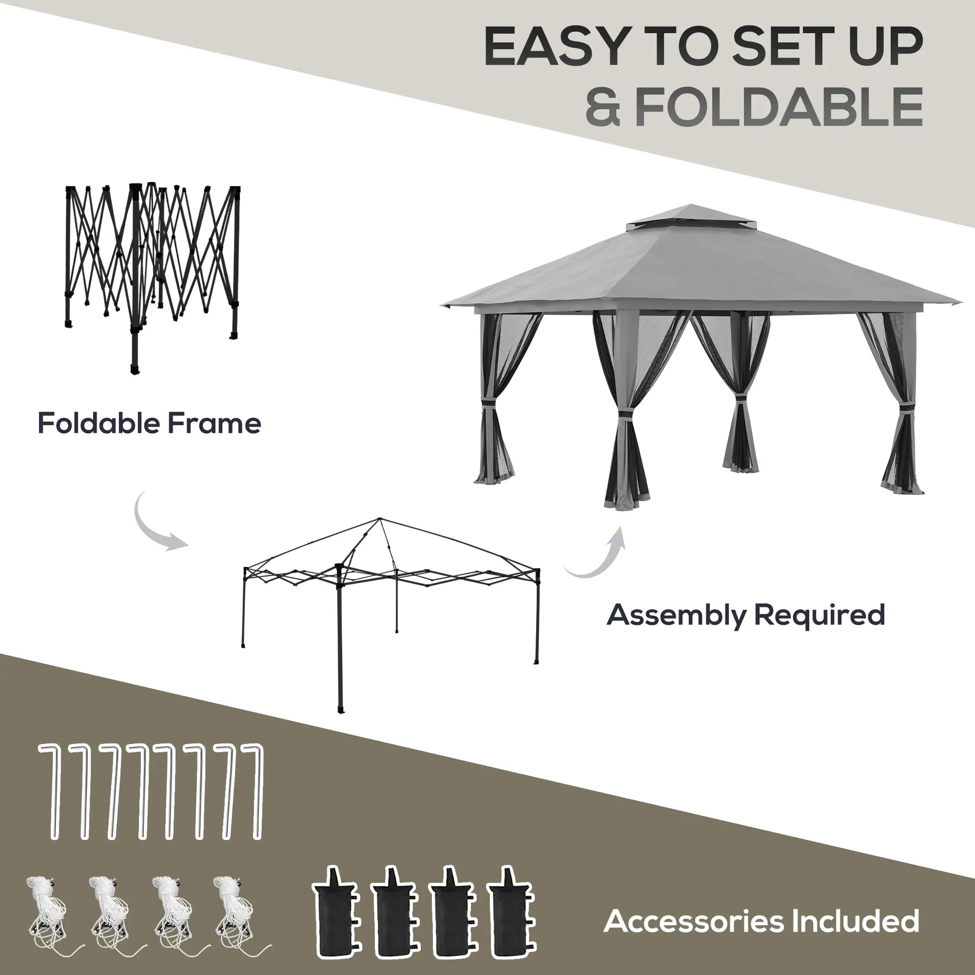 13' x 13' Pop Up Canopy, 2-Tier Roof Tent with Net, Carry Bag, Grey Pop Up Canopies at Gallery Canada