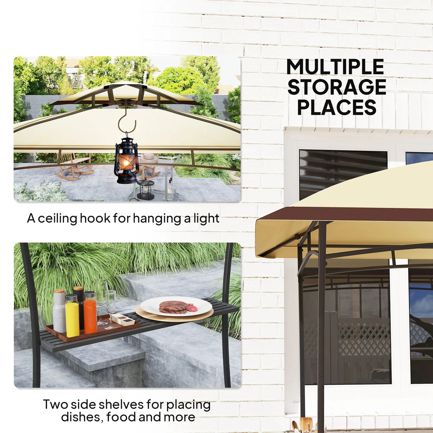 8' x 5' Outdoor Grill Gazebo, Double Tiered, Beige BBQ Grill Gazebos at Gallery Canada