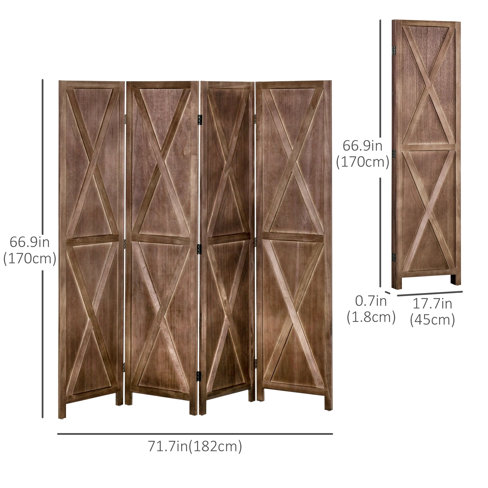 4-Panel Farmhouse Room Divider, Foldable Wooden Frame 5.6FT, Walnut Room Dividers at Gallery Canada