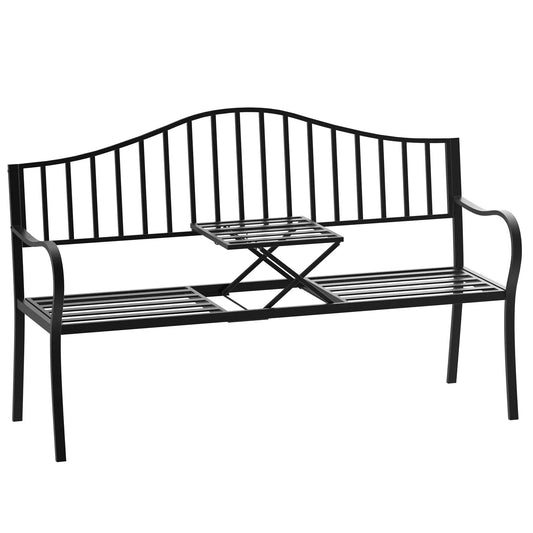 Outdoor Bench, Retractable Table, Metal Frame, Slatted Seat, Black Outdoor Benches Options at Gallery Canada