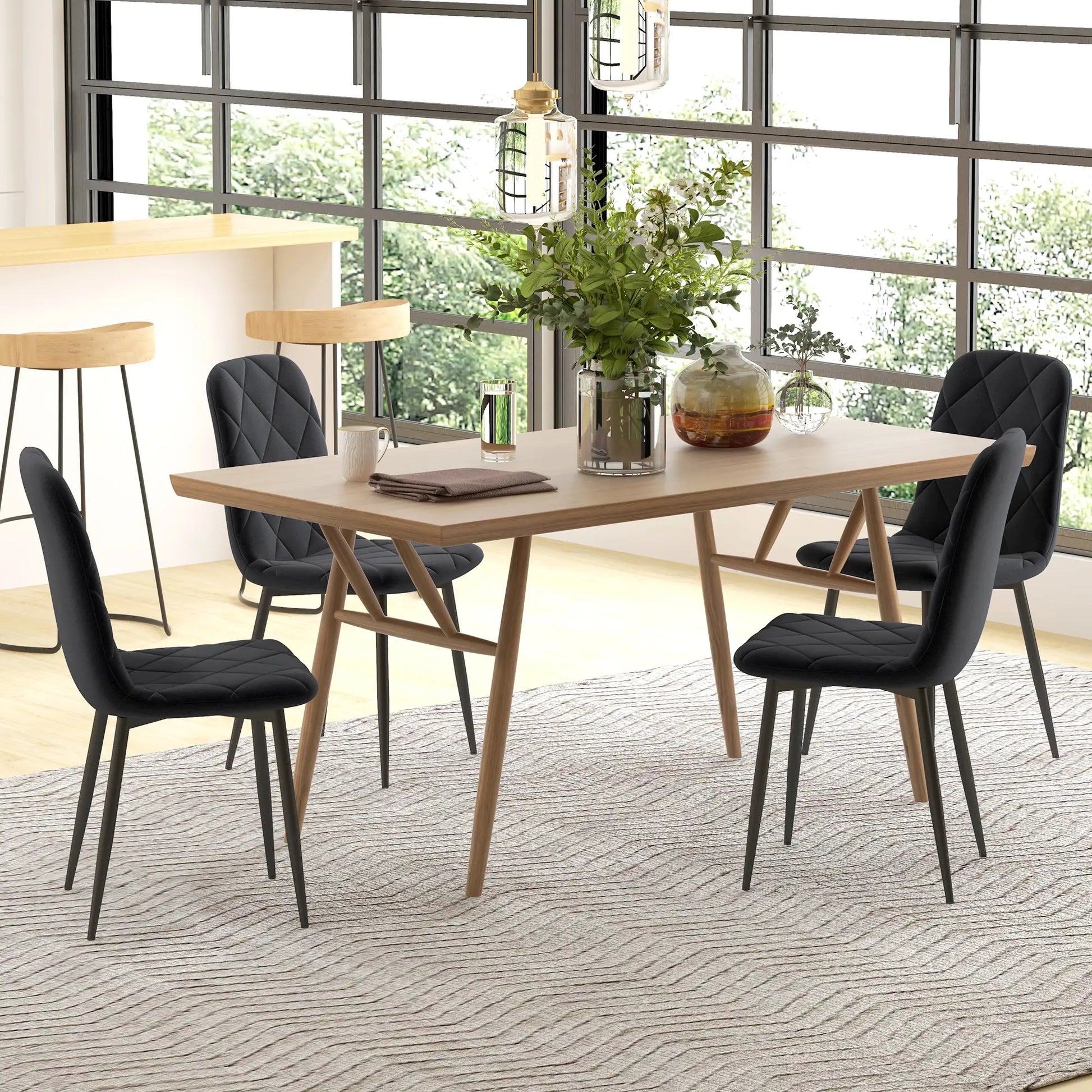 Upholstered Dining Chairs Set of 4, Steel Legs, Modern Kitchen, Black Dining Chairs at Gallery Canada