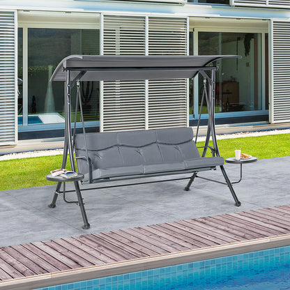 3 Seat Outdoor Swing Chair, Steel Bench With Canopy, Coffee Tables, Cushion, Dark Grey Patio Swings with Stand at Gallery Canada