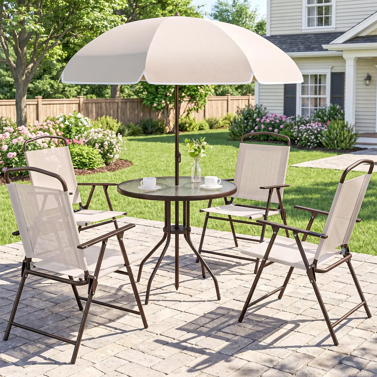 6 Piece Outdoor Dining Set For 4 With Umbrella, Cream Outdoor Dining Sets at Gallery Canada