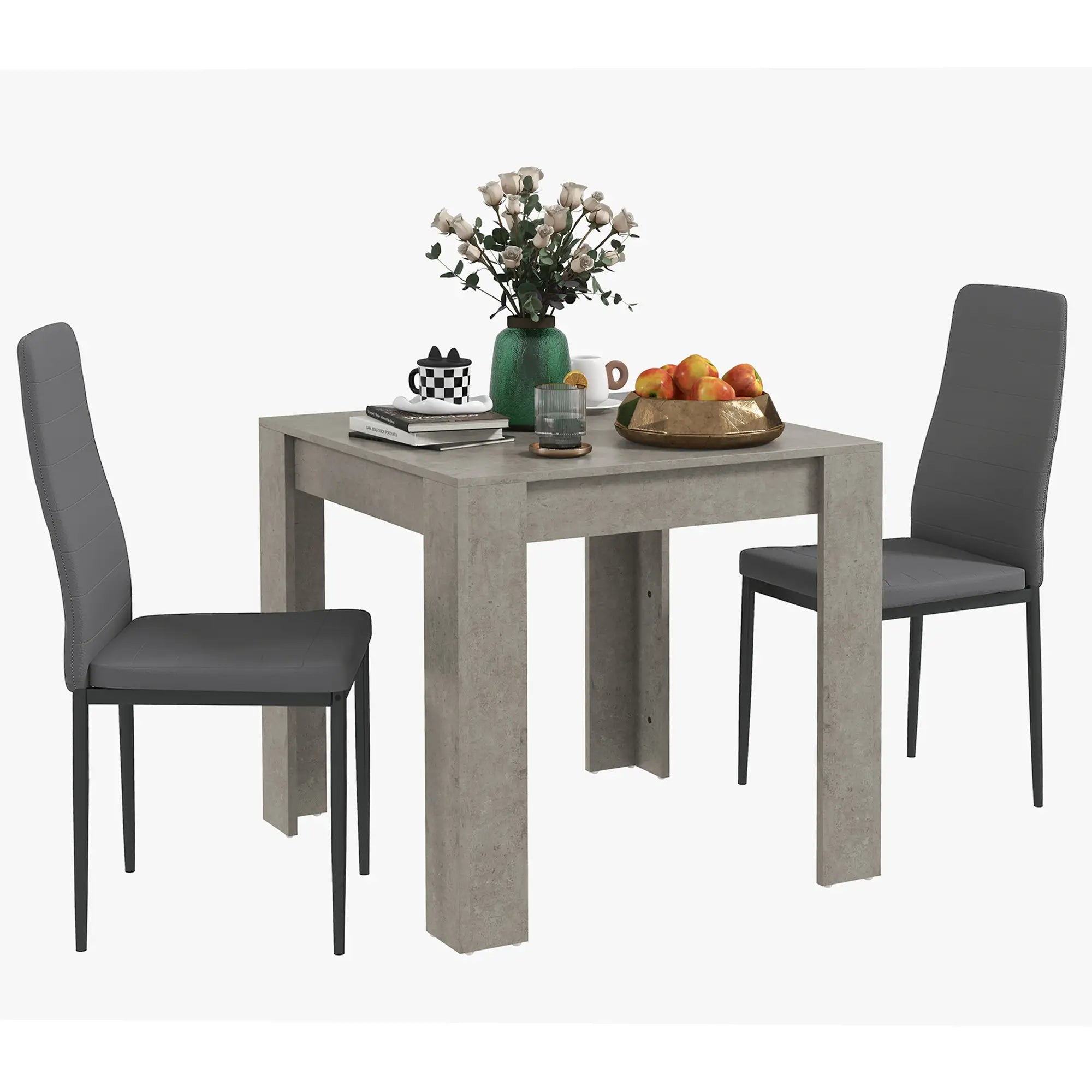 Square Dining Table Set for 2, Faux Cement Table, PU Leather Chairs Bar Sets Grey at Gallery Canada
