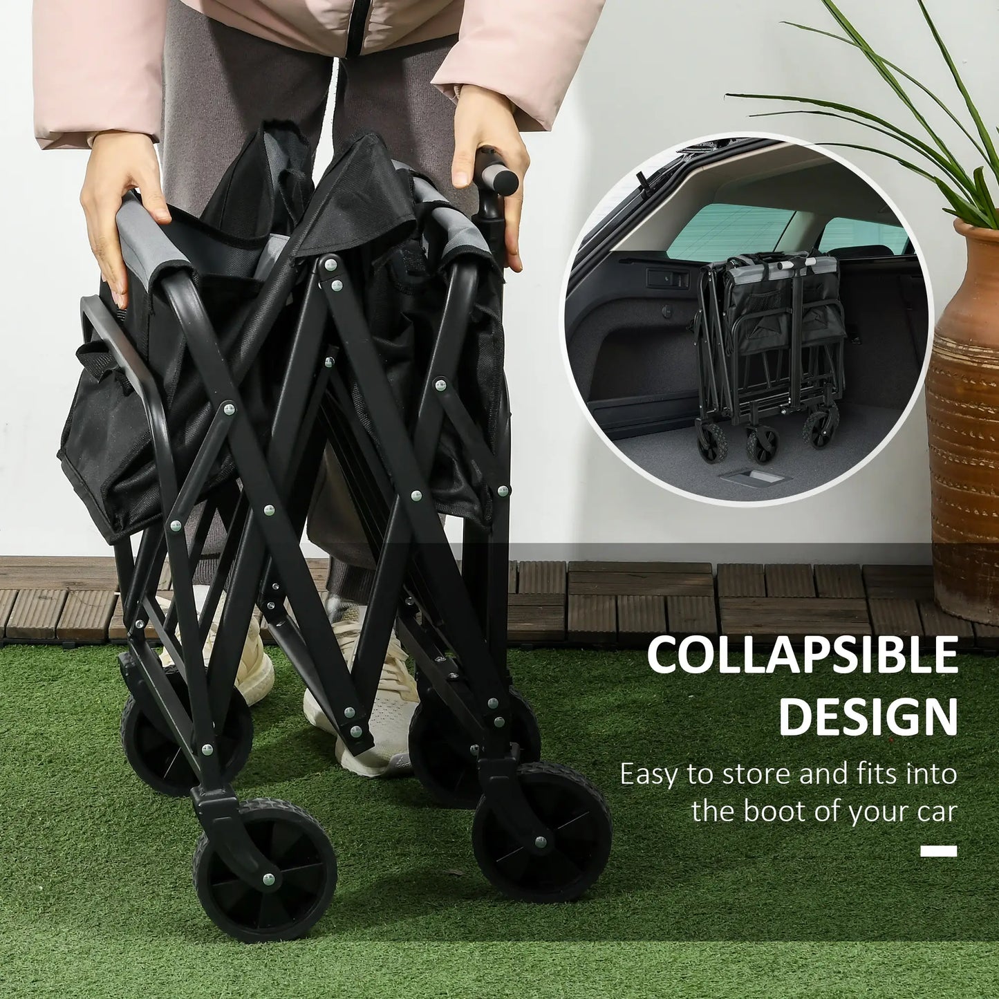 Steel Frame Folding Garden Cart, Collapsible Wagon, Telescopic Handle Folding Garden Carts at Gallery Canada