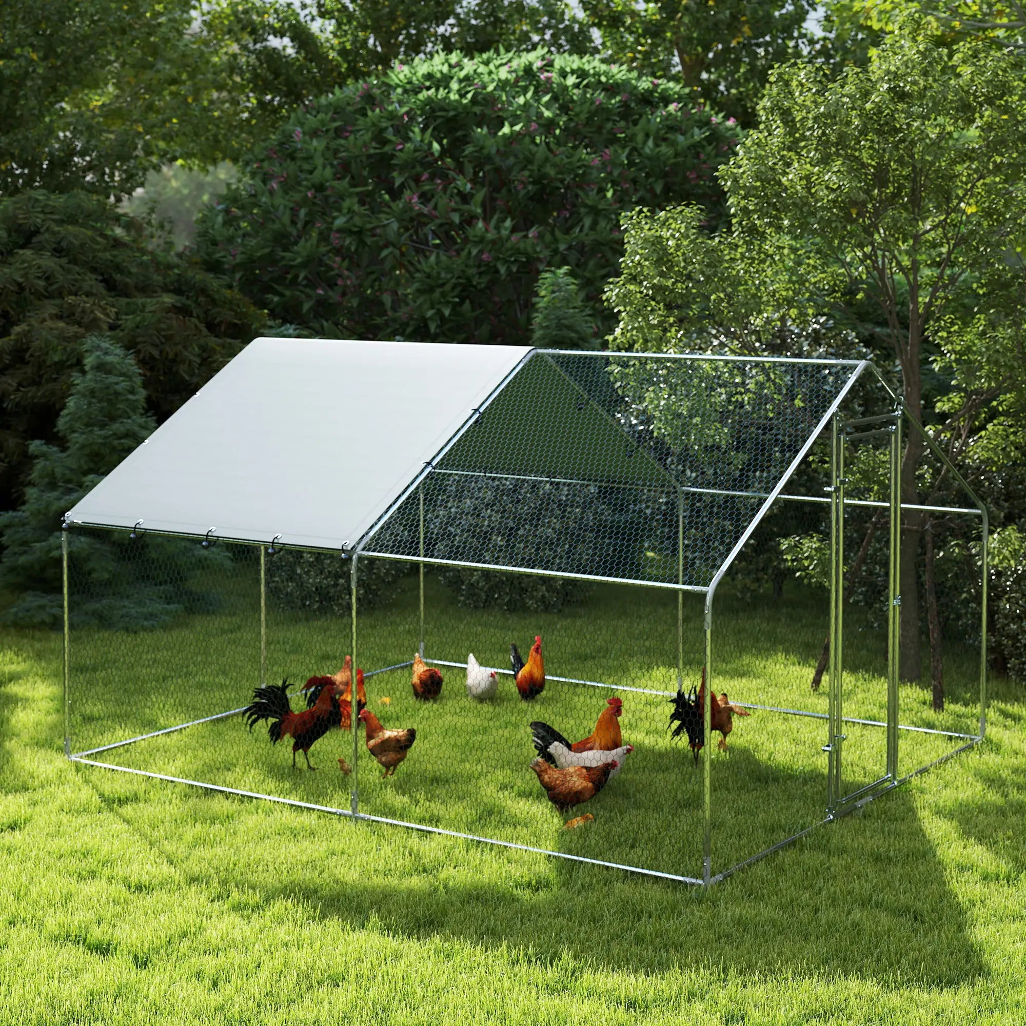 Metal Chicken Coop, 9.8 x 11.2 FT, Walk-In Run With Cover, Lockable Door, Outdoor Poultry Cage For 10-15 Chickens Chicken Coops at Gallery Canada