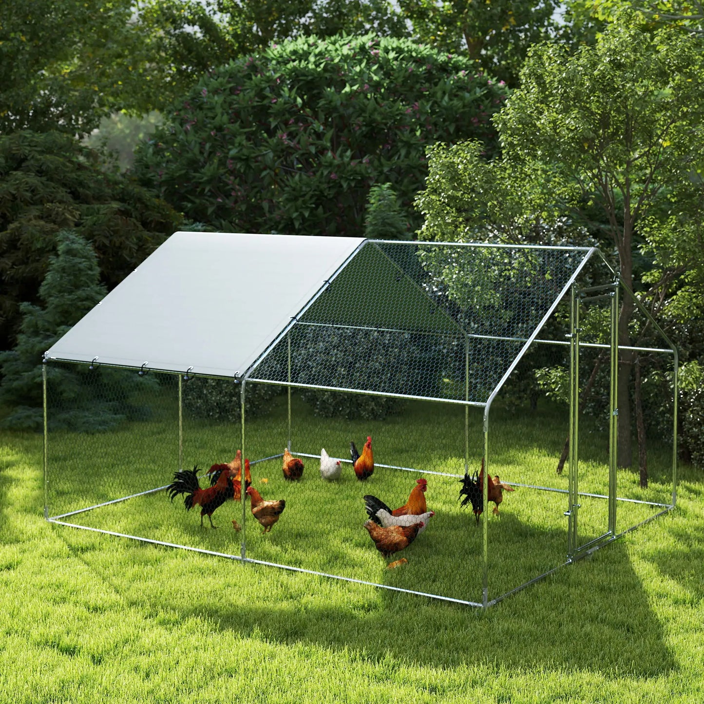 Metal Chicken Coop, 9.8 x 11.2 FT, Walk-In Run With Cover, Lockable Door, Outdoor Poultry Cage For 10-15 Chickens Chicken Coops at Gallery Canada