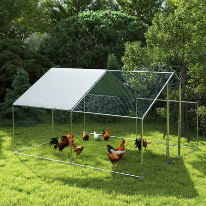 Metal Chicken Coop, 9.8 x 11.2 FT, Walk-In Run With Cover, Lockable Door, Outdoor Poultry Cage For 10-15 Chickens Chicken Coops at Gallery Canada