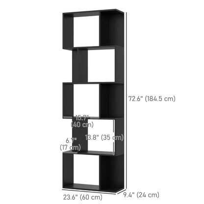 5-Tier Geometric Bookshelf, S Shaped Bookcase, Black Display Bookshelves at Gallery Canada