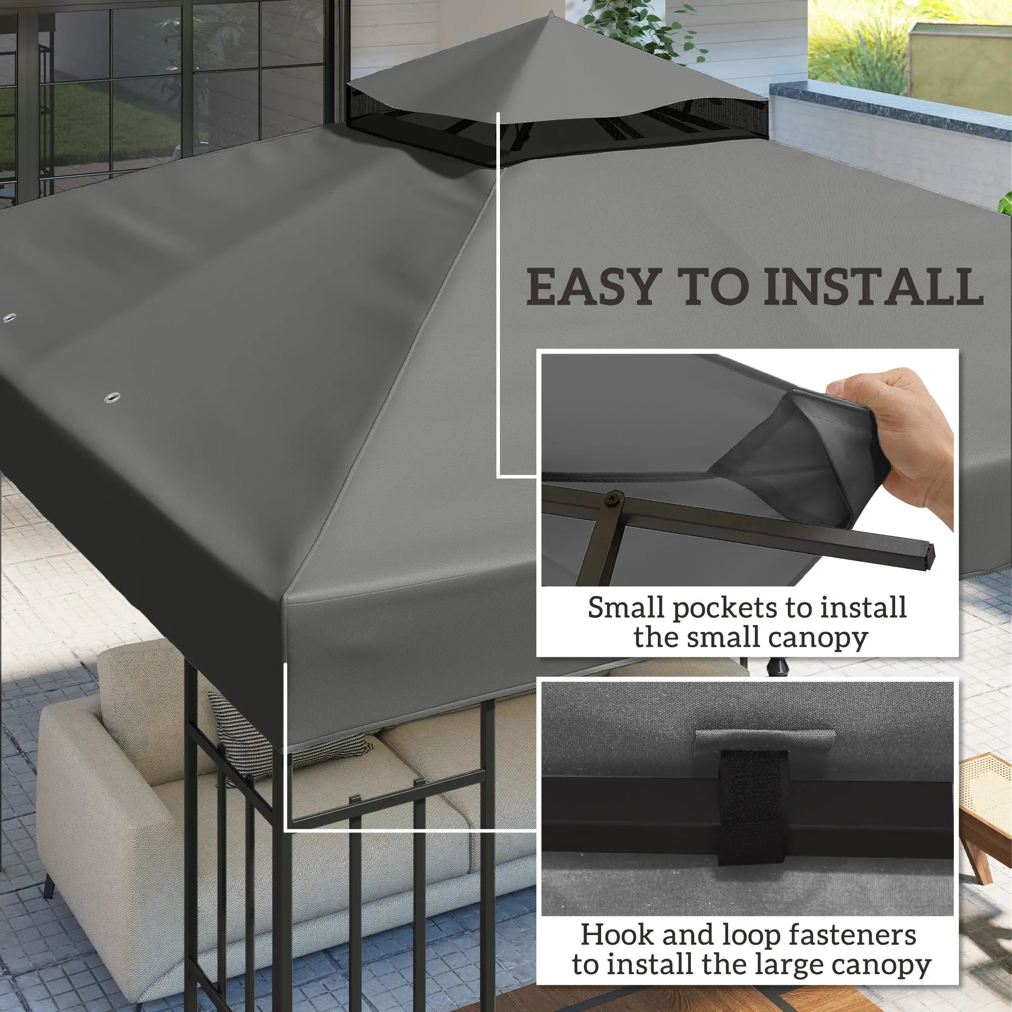10' x 10' Gazebo Canopy Replacement Cover, UPF30+, Top Cover Only, Dark Grey Gazebo Canopy Replacement at Gallery Canada