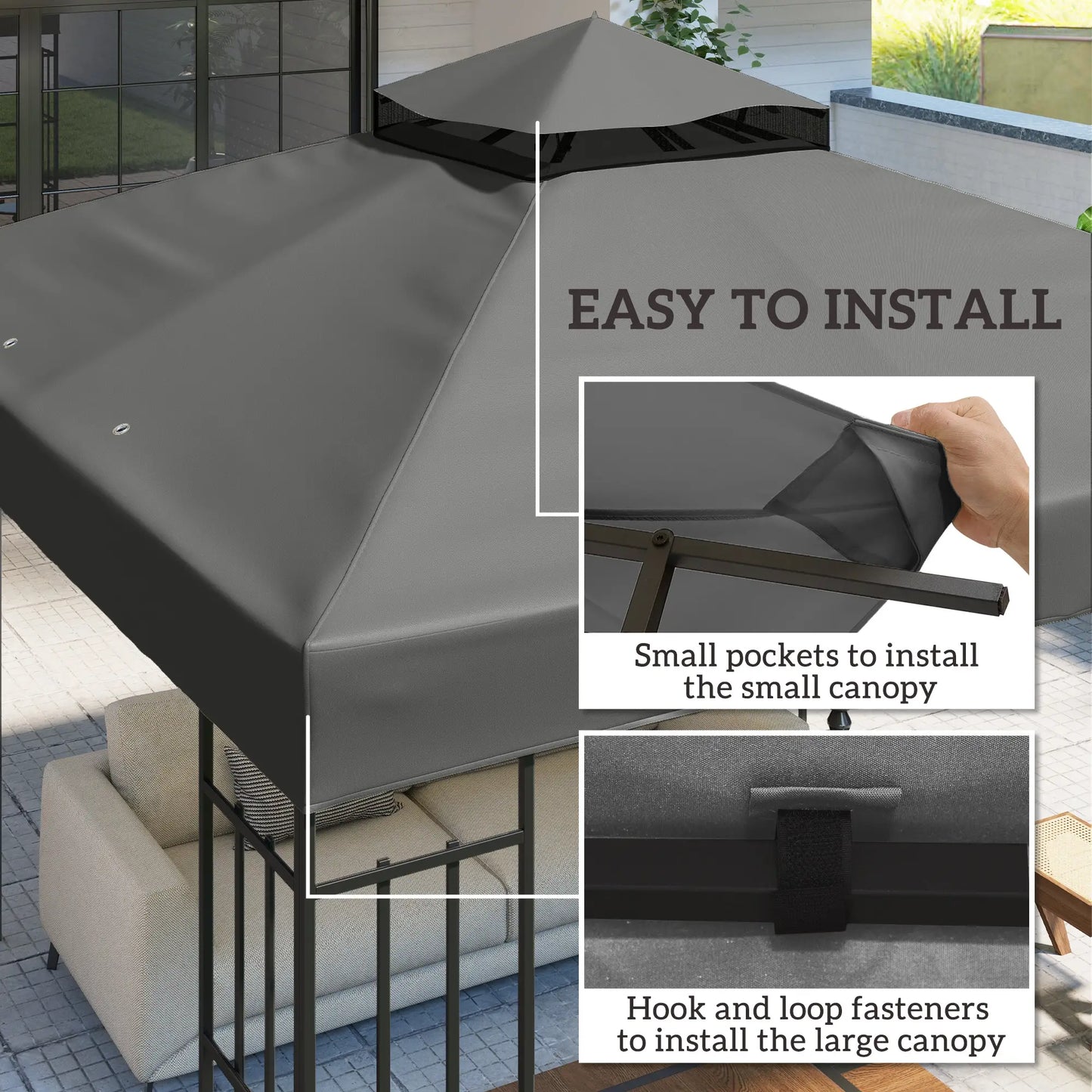 10' x 10' Gazebo Canopy Replacement Cover, UPF30+, Top Cover Only, Dark Grey Gazebo Canopy Replacement at Gallery Canada