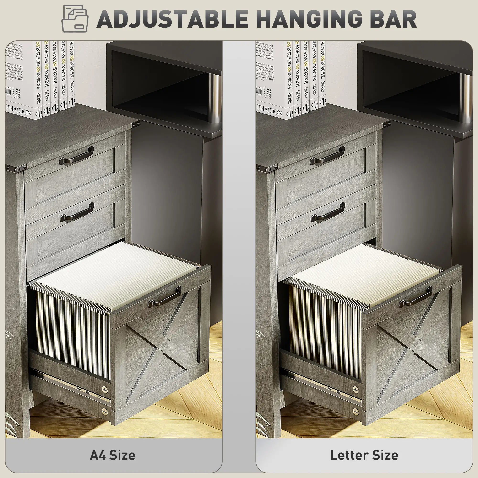 Vertical 3-Drawer Filing Cabinet, Rustic Farmhouse, A4 Letter Size, Stone Grey Office Cabinets & Cupboards at Gallery Canada