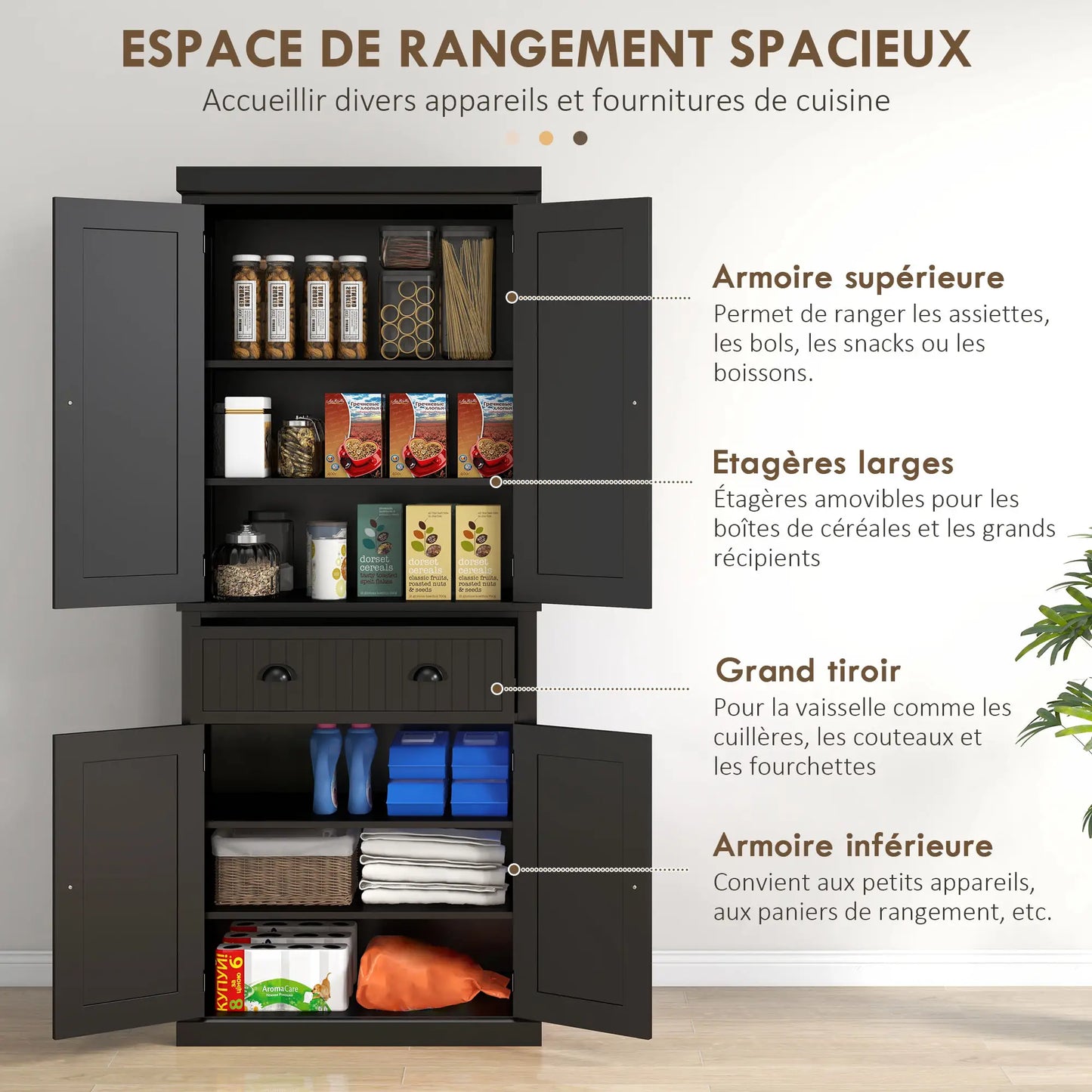 72 Kitchen Pantry, Freestanding Storage Cabinet, Black Kitchen Pantry Cabinets at Gallery Canada