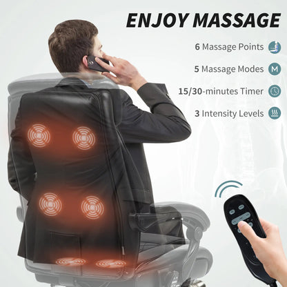 6 Point Massage Office Chair with Remote, Ergonomic Reclining Computer Desk Chair with Footrest, Side Pocket, Black Massage Chairs at Gallery Canada