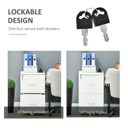 2 Drawer Mobile File Cabinet with Lock, Wood, Letter and A4 Size, White Office Cabinets & Cupboards at Gallery Canada