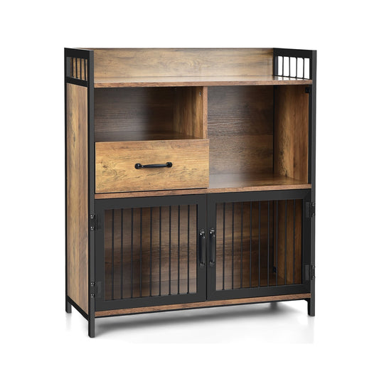 Buffet Server Sideboard Kitchen Storage Cabinet with Drawer and Steel Doors, Rustic Brown - Gallery Canada