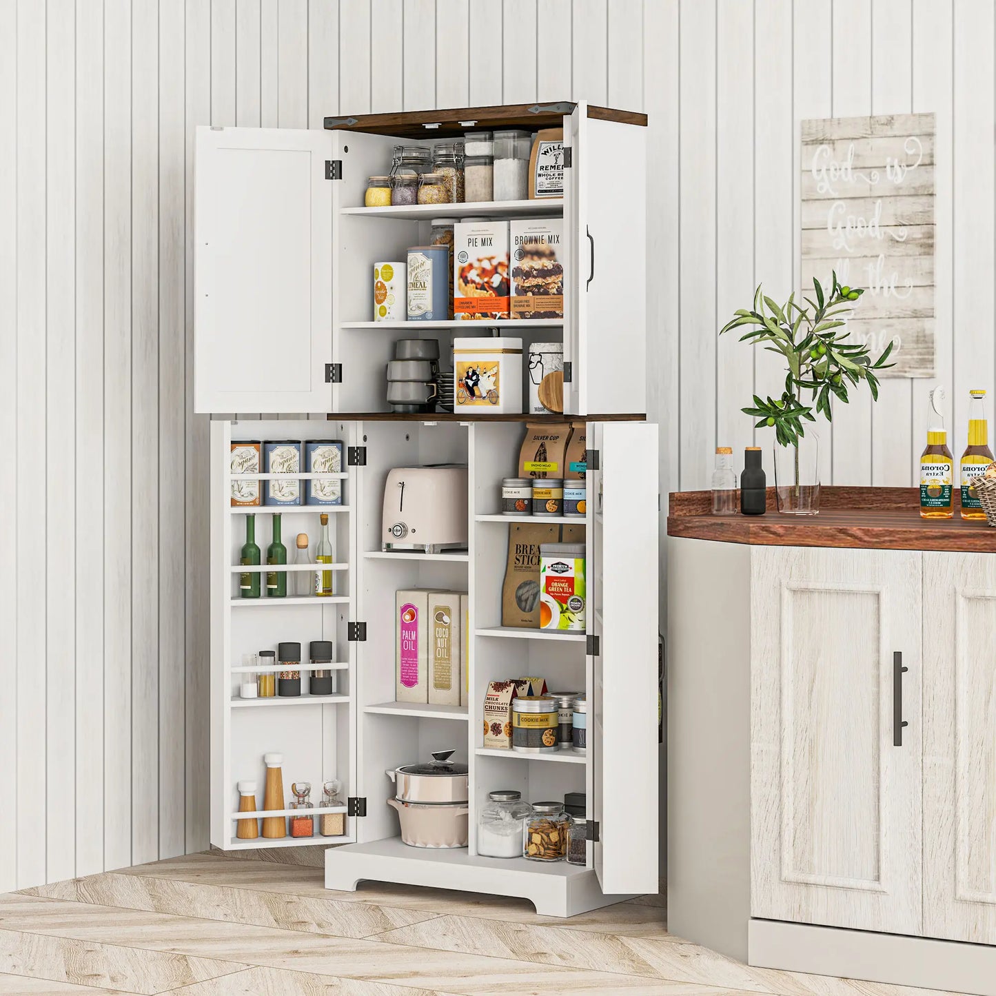 64" Tall Kitchen Pantry Cabinet, Adjustable Shelves, White Kitchen Pantry Cabinets at Gallery Canada