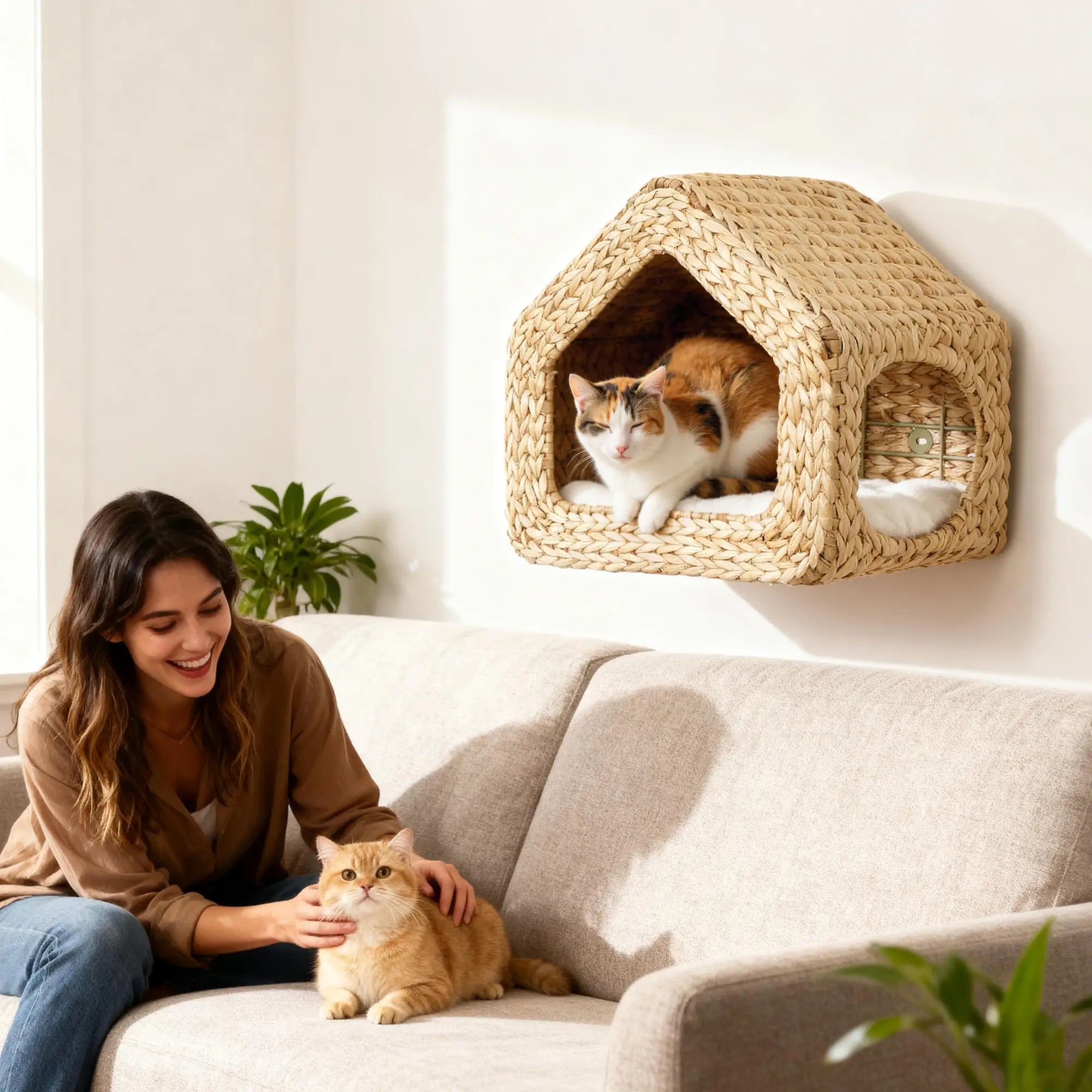 Cat Wall Shelf, Wall Mounted Cat House, Washable Cushion, Natural Cat Climbing Wall at Gallery Canada