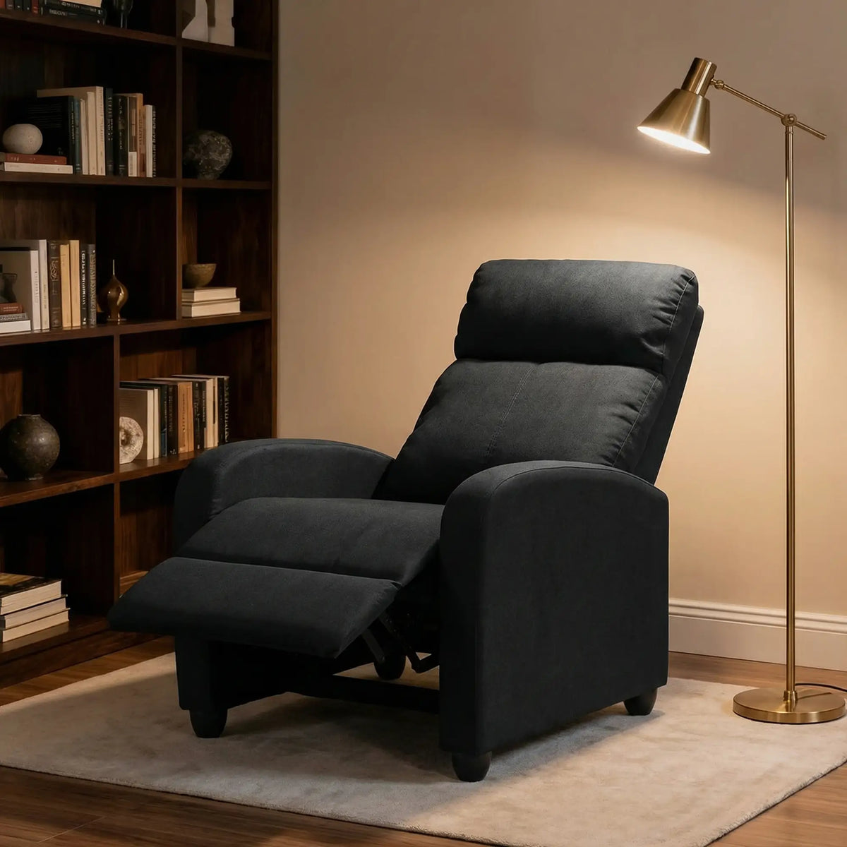 Manual Fabric Recliner Chair, Single Sofa with Padded Seat, Black Single Sofas at Gallery Canada