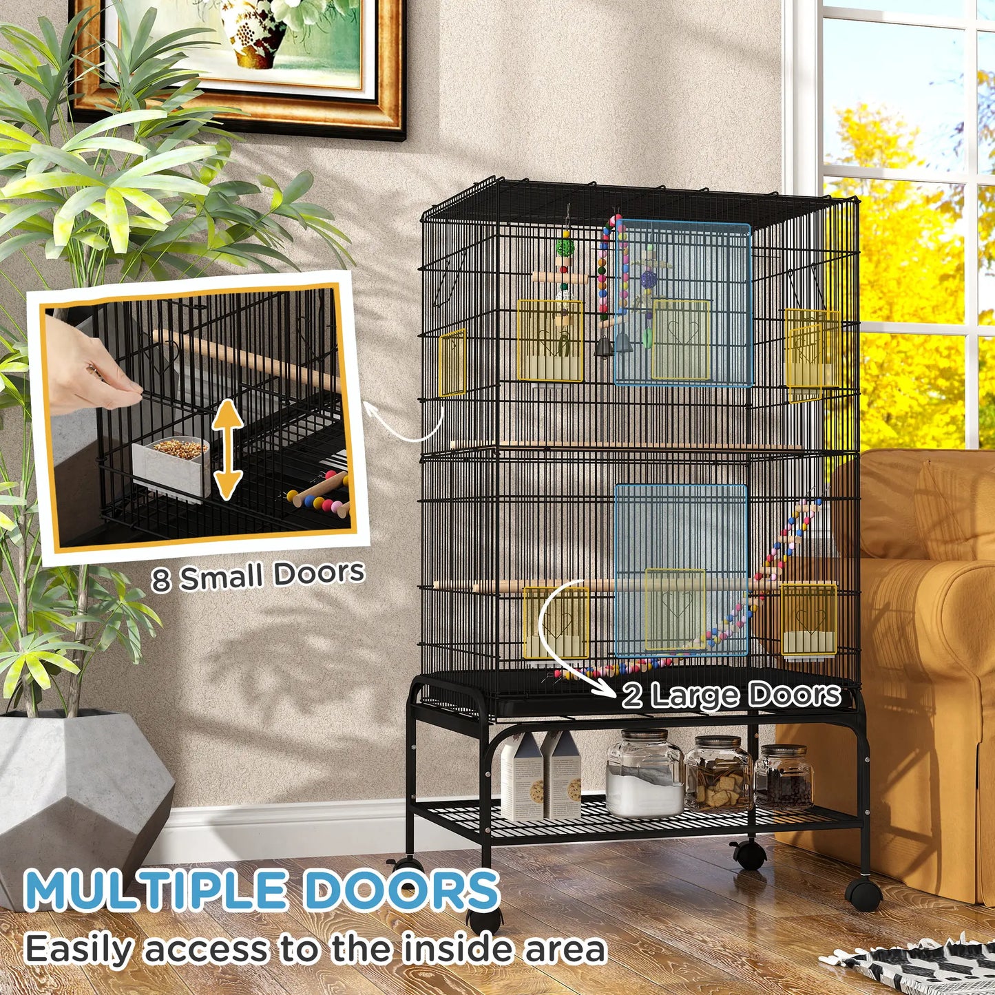 43" Bird Cage With Rolling Stand, Toys, For Budgies Canaries, Black Bird Cages at Gallery Canada