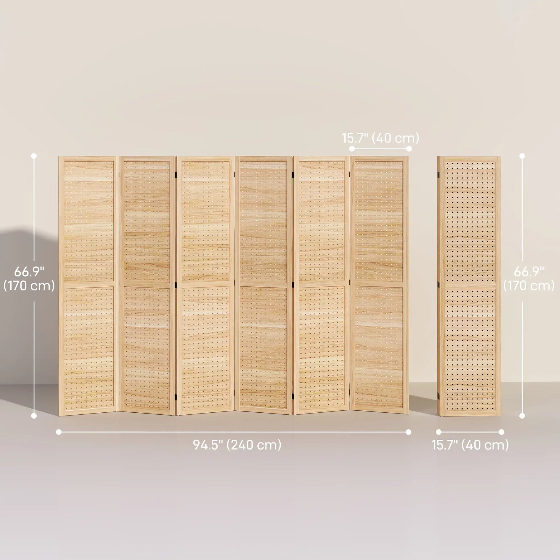 5.6 Ft. Tall 6-Panel Room Divider, Freestanding Folding Privacy Screen, Natural Room Dividers at Gallery Canada
