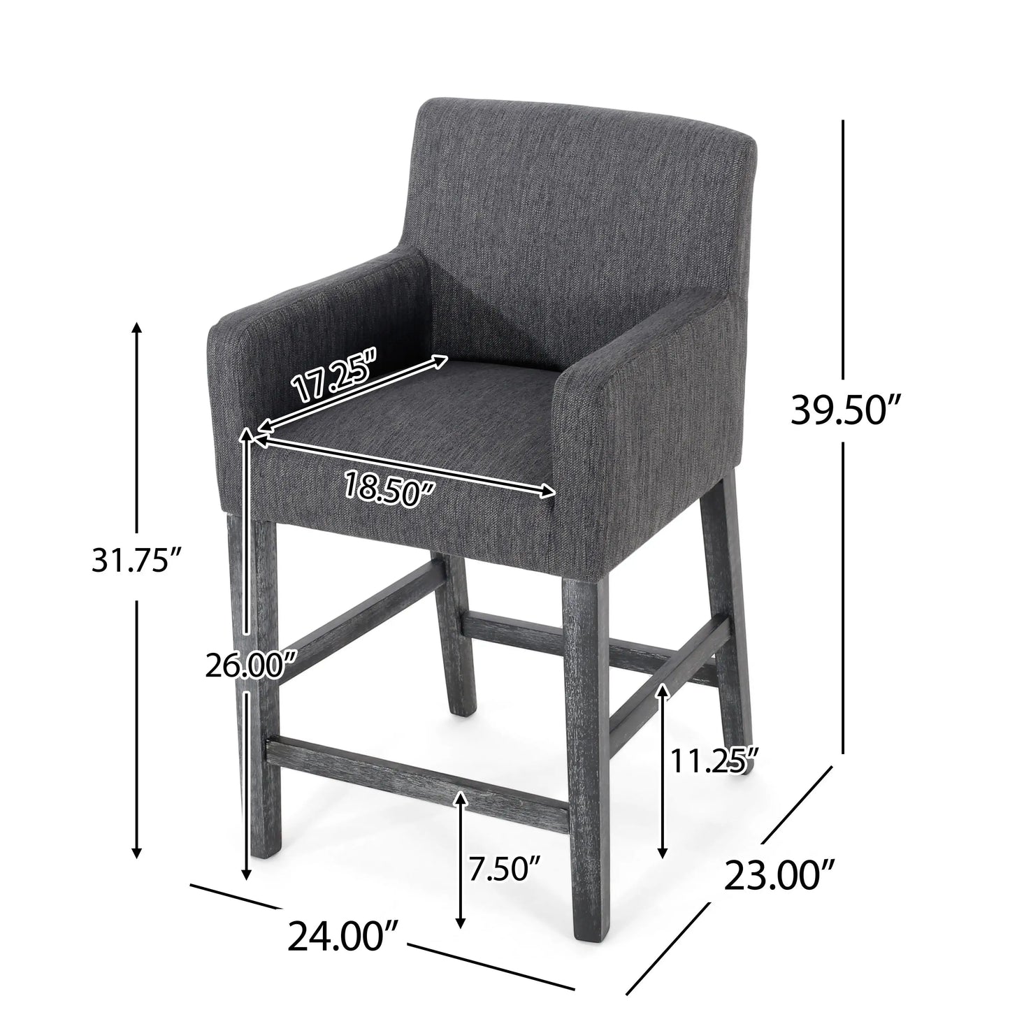 Upholstered Counter Stool, Rubberwood Frame, 24" L x 23" W x 39.5" H, Charcoal Gray Bar Stools at Gallery Canada