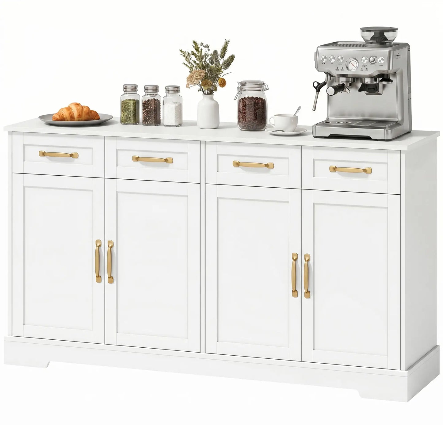 Sideboard Buffet Cabinet, 55" Modern Farmhouse, 4 Drawers, 4 Doors