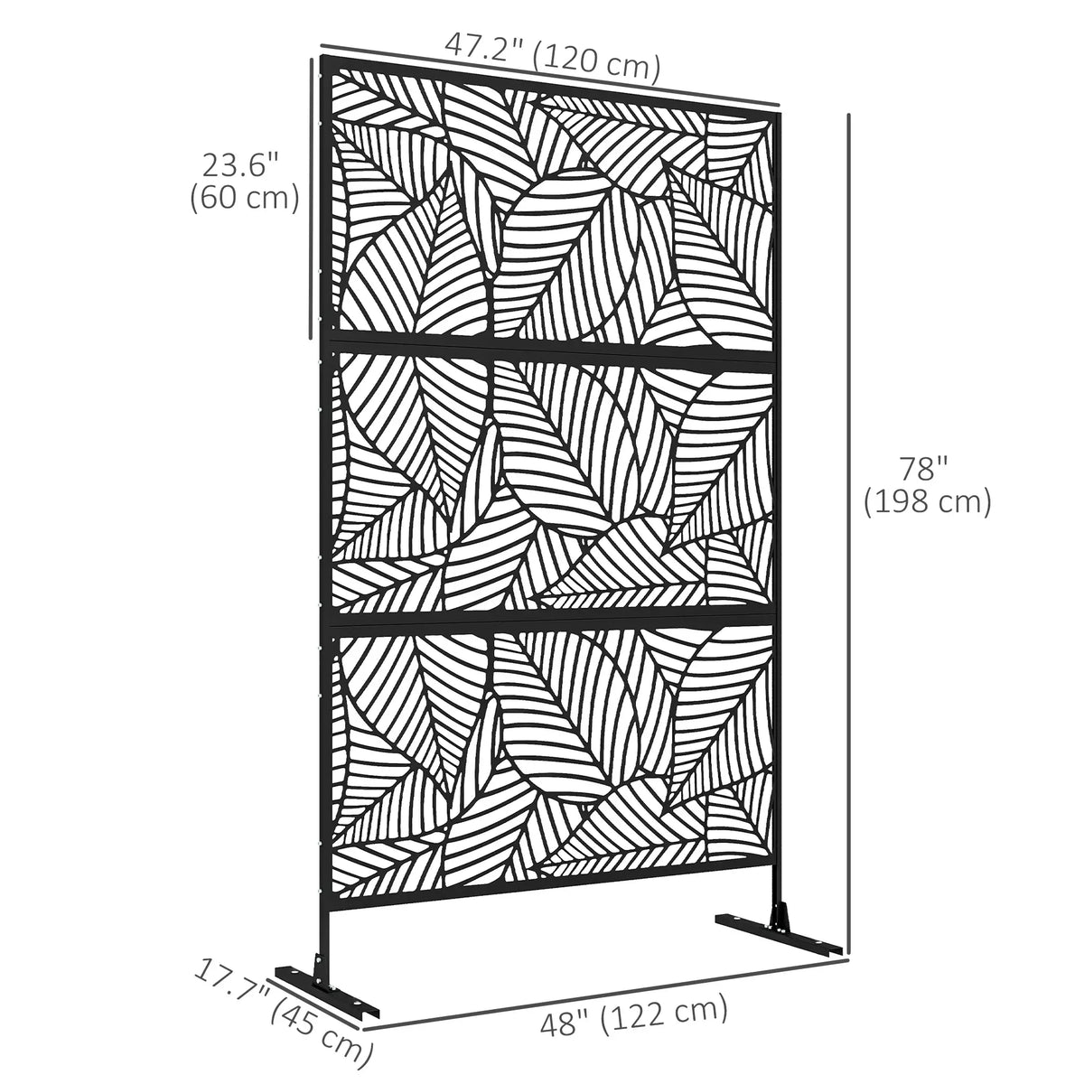 6.5FT Metal Privacy Screen, Large Leaf Style, Black Side Awnings at Gallery Canada