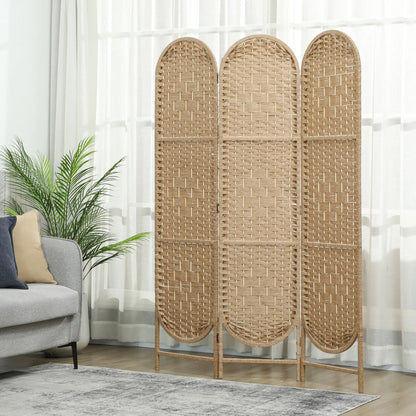 3 Panel Bohemian Privacy Screen, Arched Top Room Divider, Natural Wood