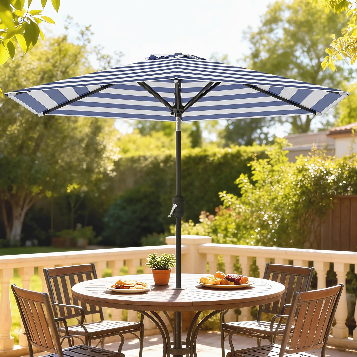 Outdoor Patio Sun Umbrella, 6 Ribs, Stripes, Blue Patio Umbrellas at Gallery Canada