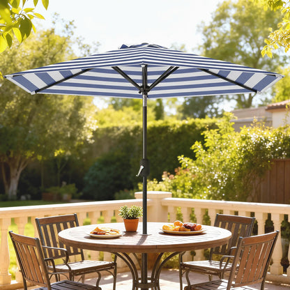 Outdoor Patio Sun Umbrella, 6 Ribs, Stripes, Blue Patio Umbrellas at Gallery Canada