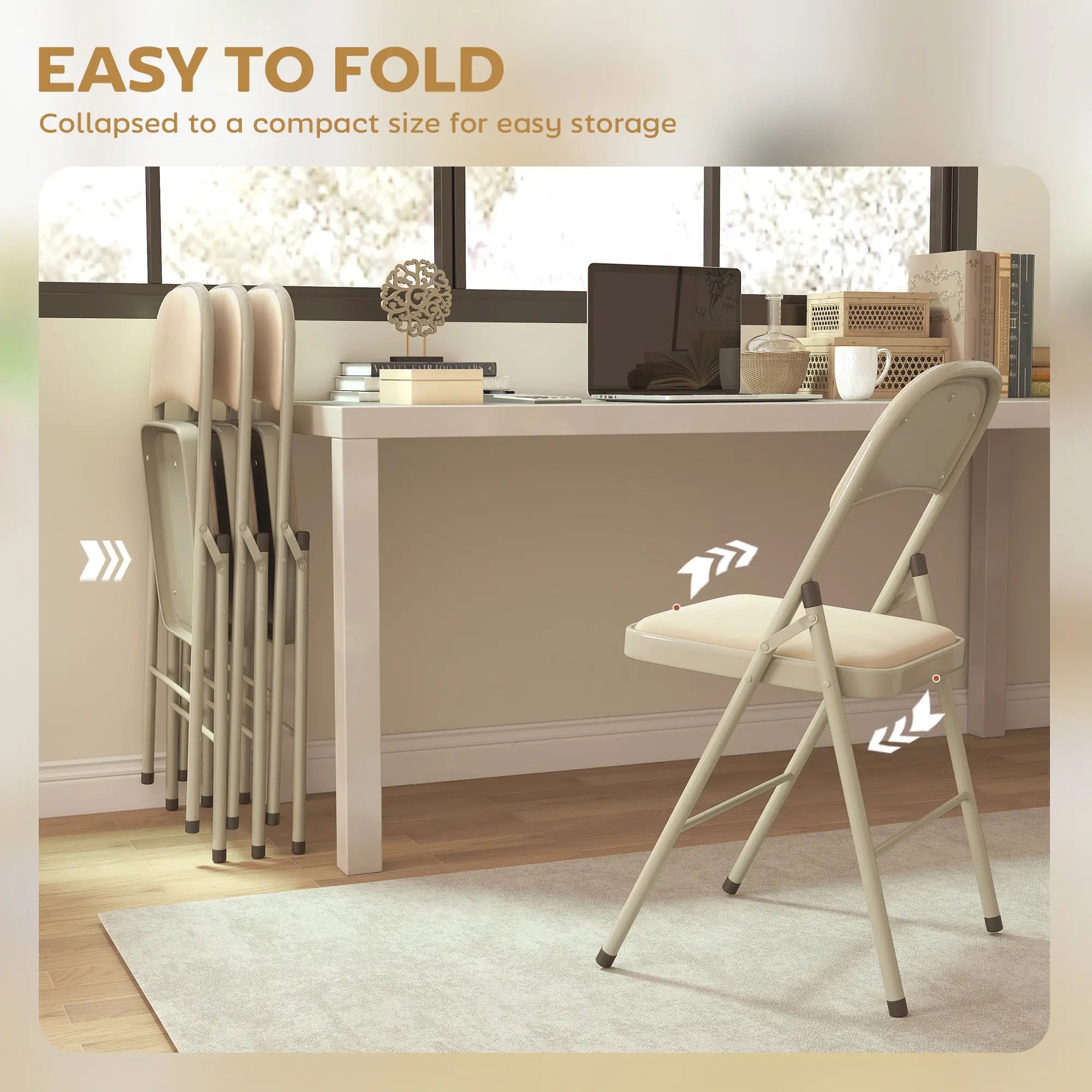 4 Pack Folding Chairs, Padded Seats, Velvet, Steel Frame, Beige Dining Chairs at Gallery Canada
