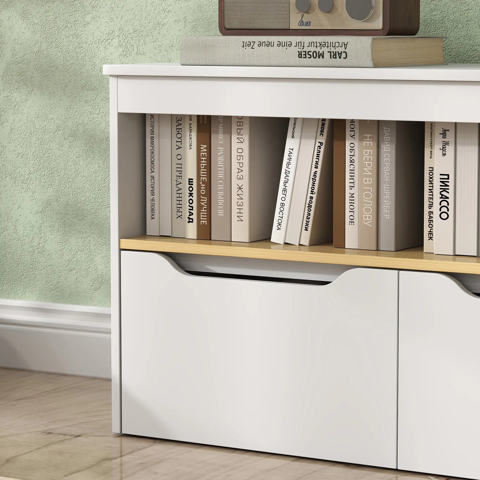 Kids Bookshelf with 2 Drawers, Large Tabletop Shelf, White Baby & Kids Storage at Gallery Canada