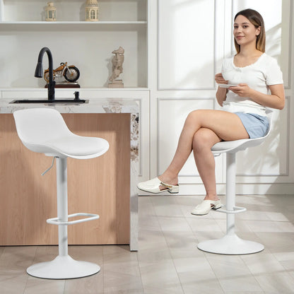 Counter Height Bar Stools Set of 2, Adjustable Swivel PU Leather, White Bar Stools at Gallery Canada