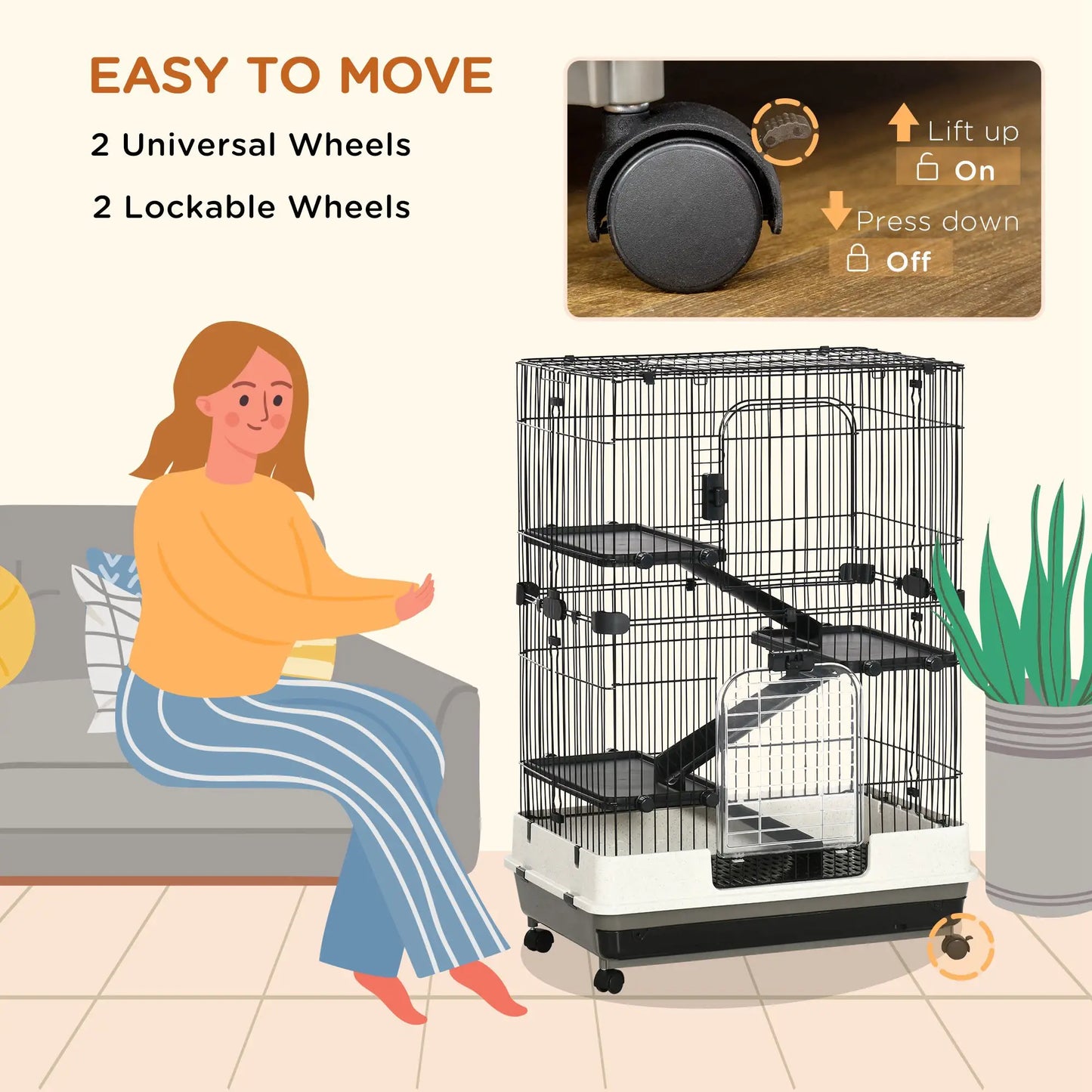 45"H 4-Level Rabbit Hutch, Universal Wheels, Slide-Out Tray, Black Houses & Habitats at Gallery Canada