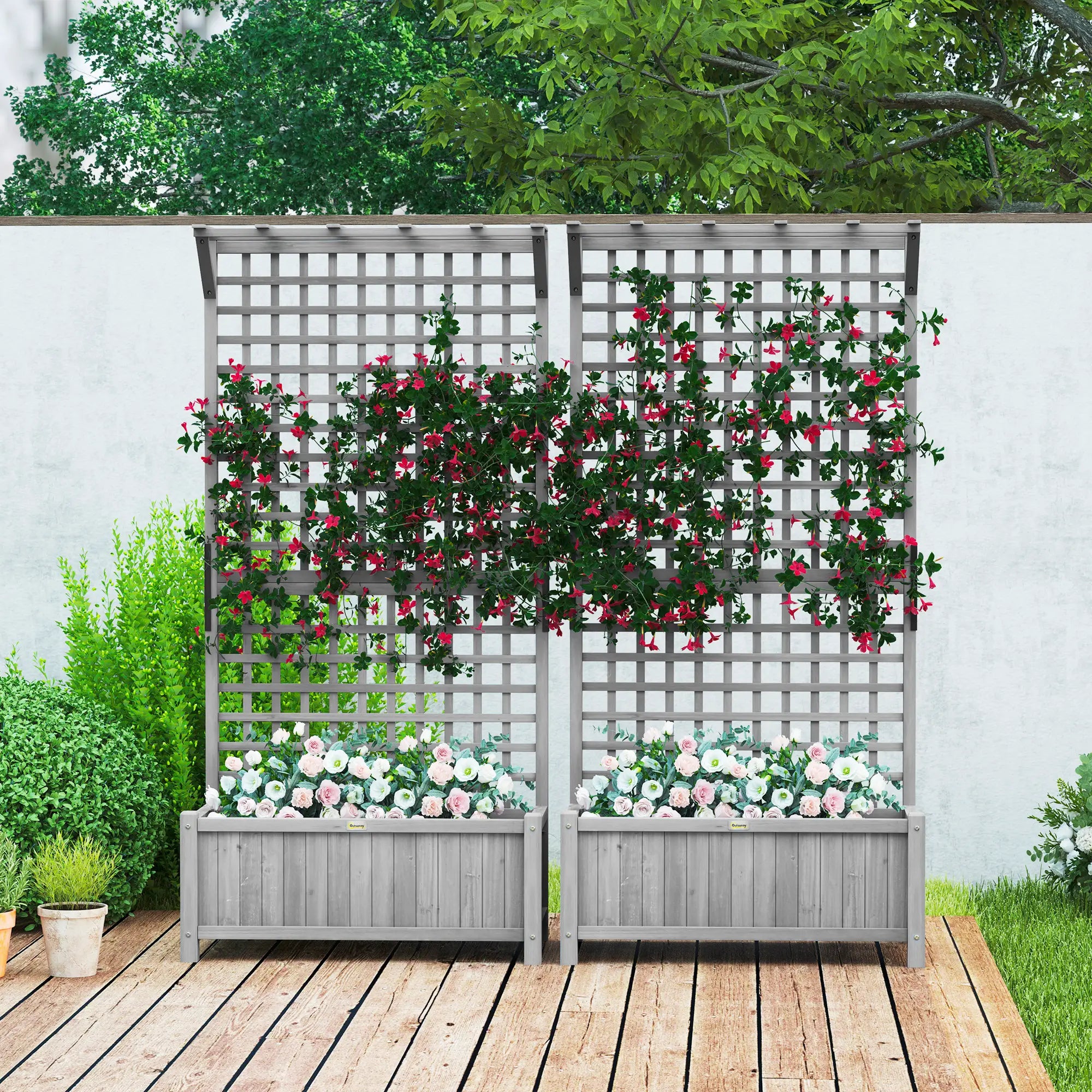 Wood Planter With Trellis, Raised Garden Bed for Privacy Screen, Dark Grey Wooden Planter Boxes at Gallery Canada