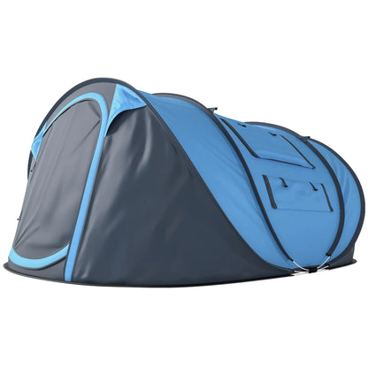 4 Person Pop Up Tent, Automatic Setup, With Doors, Windows, Carry Bag, Blue Camping Tents Blue, Grey at Gallery Canada