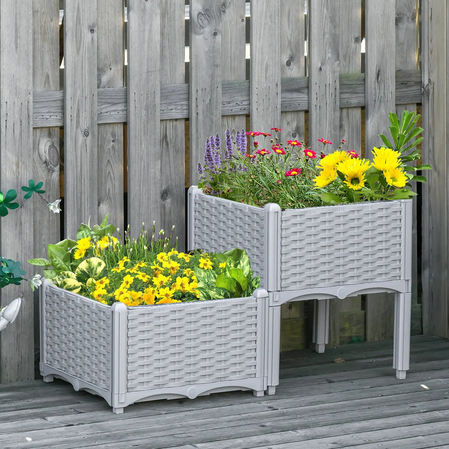 2 Piece Raised Garden Bed, PP Flower Bed, Vegetable Herb Grow Box, Light Grey Raised Garden Beds at Gallery Canada