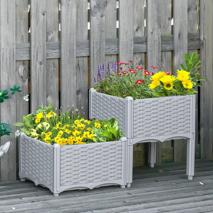 2 Piece Raised Garden Bed, PP Flower Bed, Vegetable Herb Grow Box, Light Grey Raised Garden Beds at Gallery Canada
