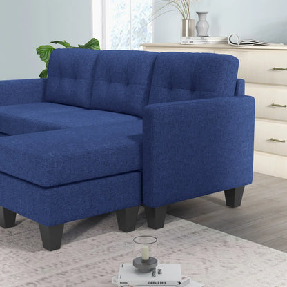 L-shaped Sofa, 3 Seater Sectional Couch with Ottoman, Corner Sofa with Thick Padded Cushion and Wood Legs, Dark Blue 3-Seater Sofas at Gallery Canada