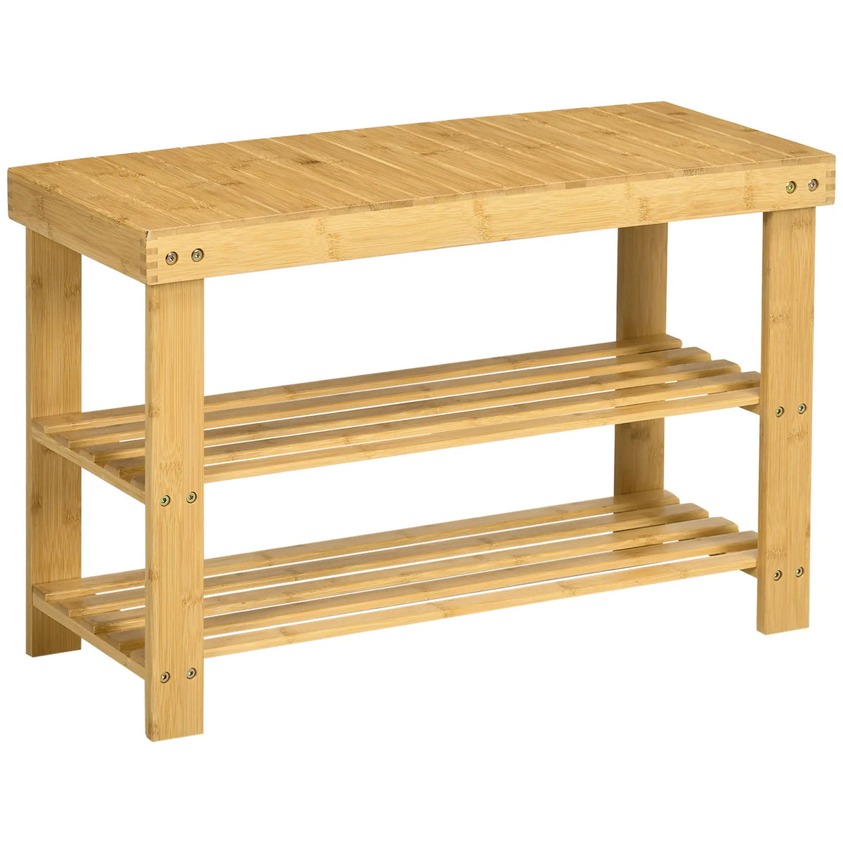 Banc à chaussures en bambou à 3 niveaux, bois naturel, 2 étagères